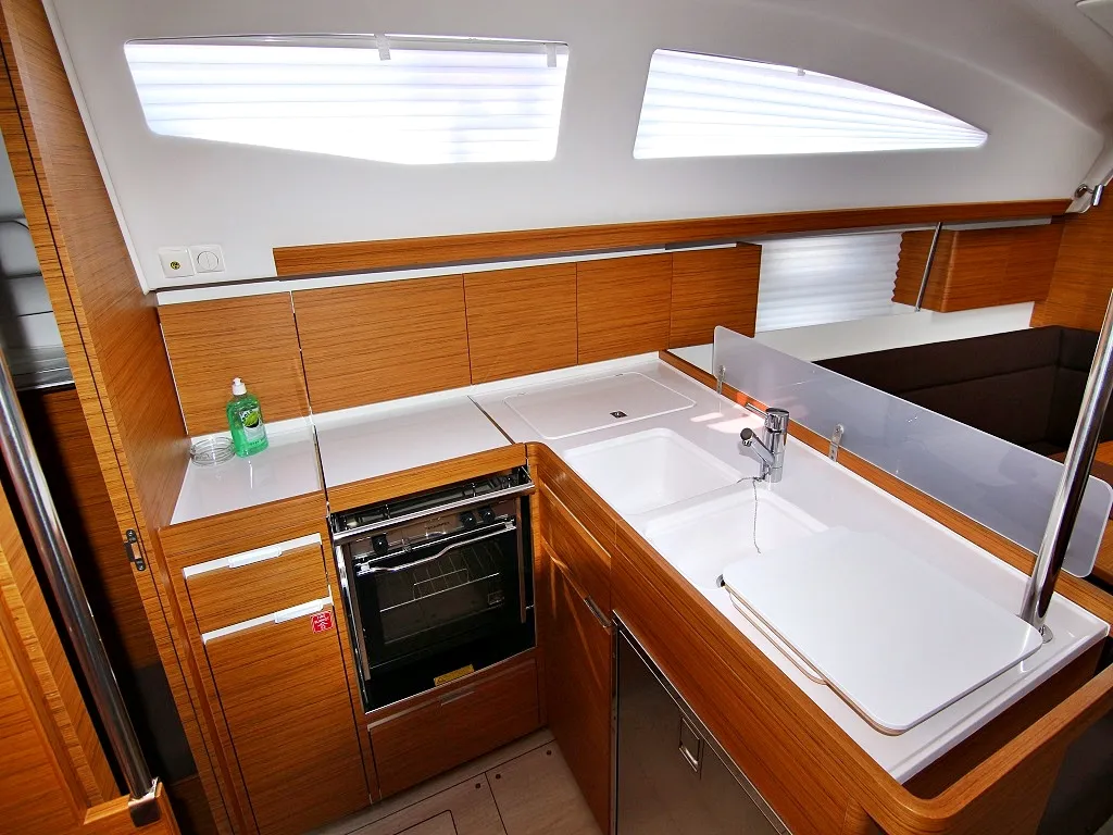 Galley of Lyra, a Elan Impression 40 sailboat at Sukošan, Croatia