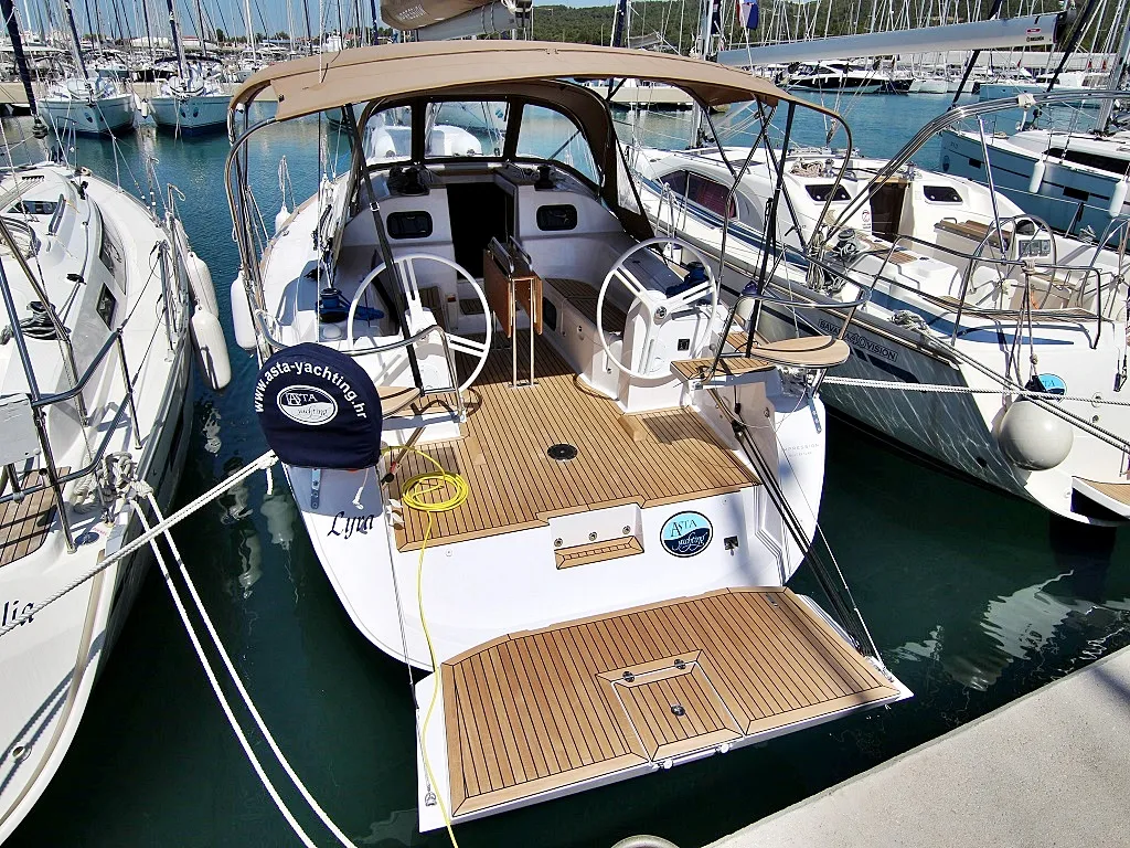 Exterior view of Lyra, a Elan Impression 40 sailboat at Sukošan, Croatia