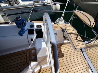 Cockpit of Lyra, a Elan Impression 40 sailboat at Sukošan, Croatia