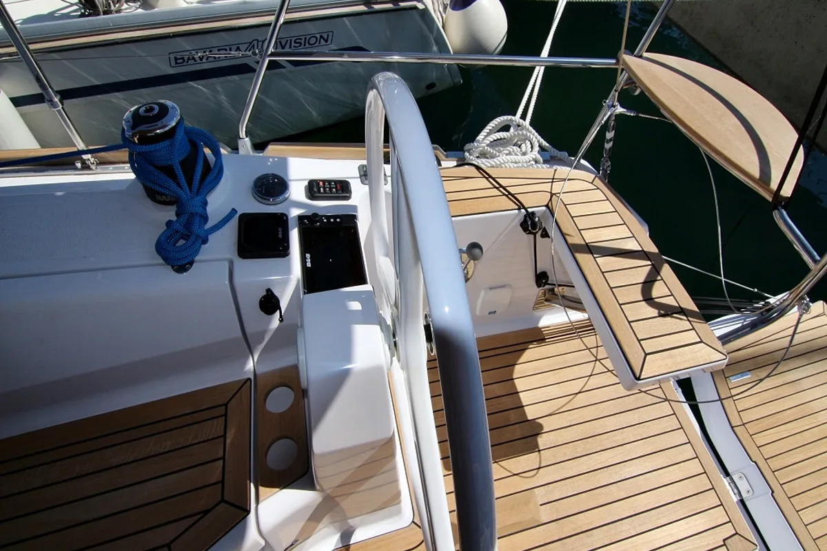Cockpit of Lyra, a Elan Impression 40 sailboat at Sukošan, Croatia