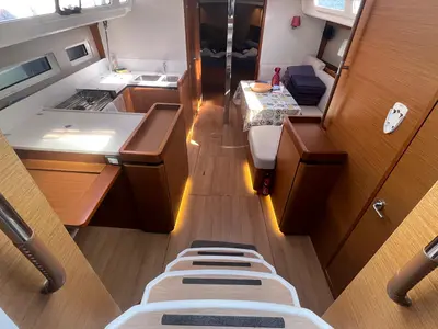 Galley of Cicerenella, a Jeanneau Sun Odyssey 440 sailboat at Cannigione, Italy