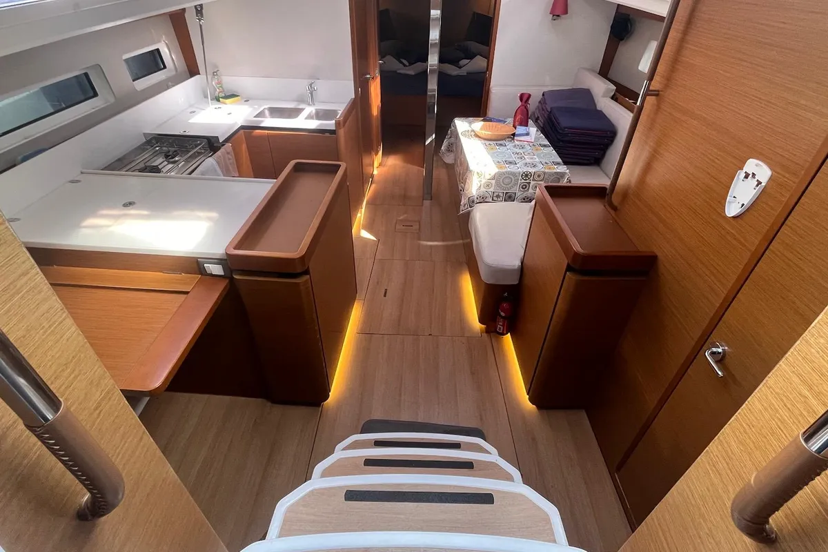 Galley of Cicerenella, a Jeanneau Sun Odyssey 440 sailboat at Cannigione, Italy