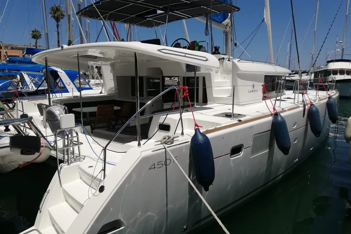 Exterior view of Hakuna Matata, a Lagoon 450 F catamaran at Tonnarella, Italy