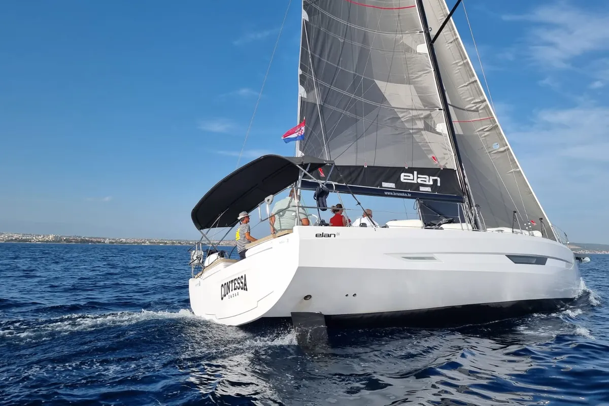 Exterior view of Contessa, a Elan E6 sailboat at Punat, Croatia