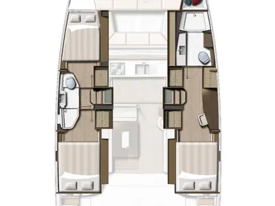 Floor plan of Badeco, a Bali Catsmart OW catamaran at Hyères, France