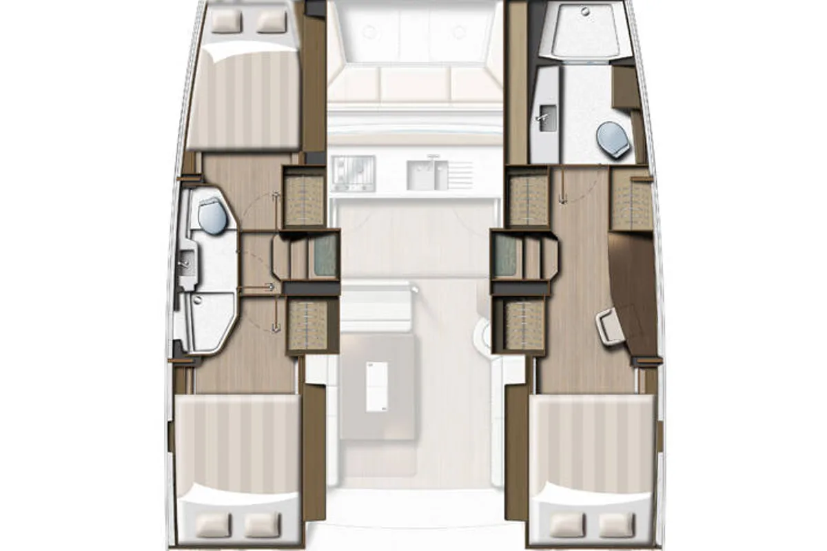Floor plan of Badeco, a Bali Catsmart OW catamaran at Hyères, France