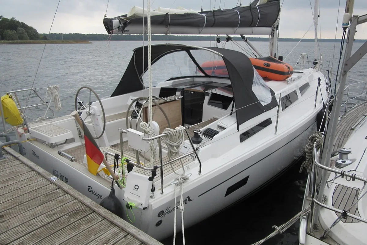 Exterior view of No name, a Hanse 388 sailboat at Gothenburg, Sweden