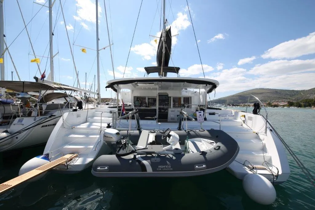 Exterior view of Reggae Point, a Lagoon 450 catamaran at Dubrovnik, Croatia