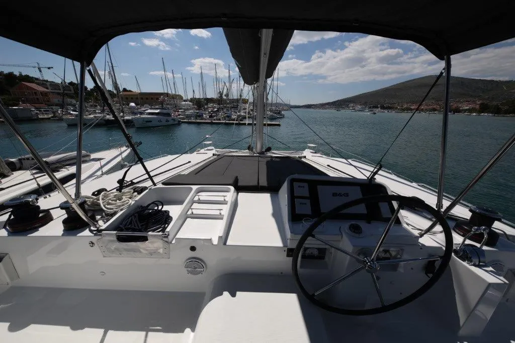 Cockpit of Reggae Point, a Lagoon 450 catamaran at Dubrovnik, Croatia