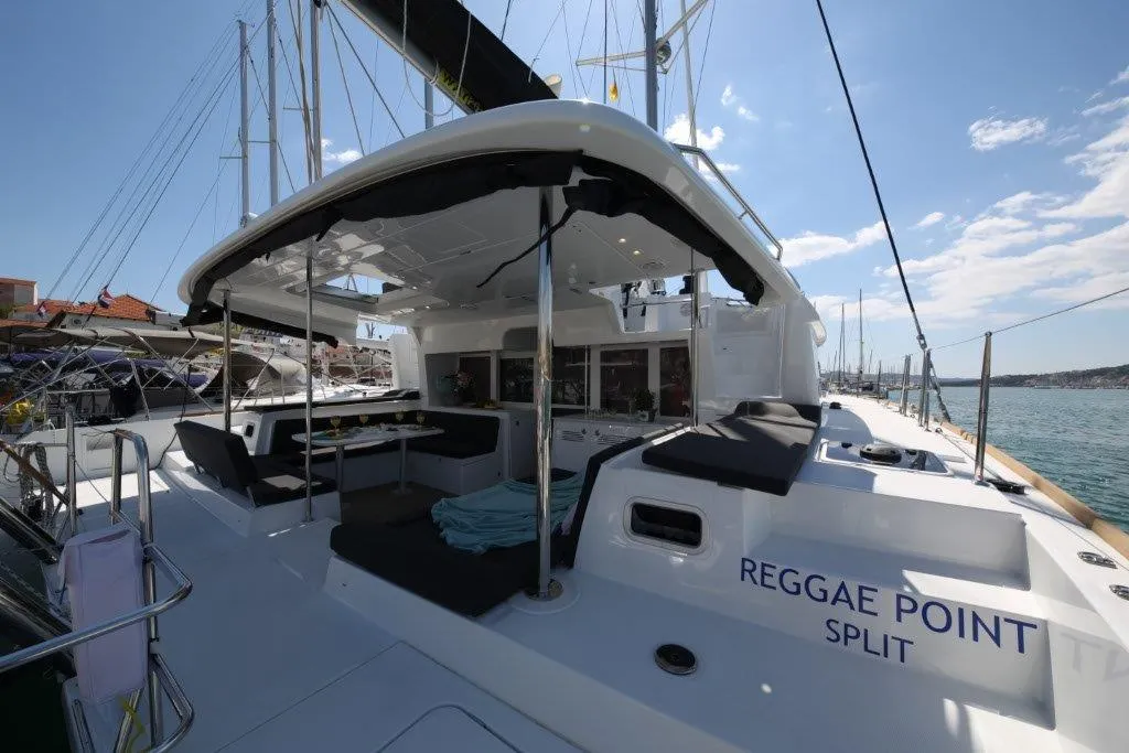 Exterior view of Reggae Point, a Lagoon 450 catamaran at Dubrovnik, Croatia