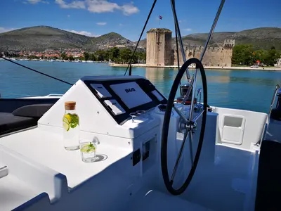 Cockpit of Reggae Point, a Lagoon 450 catamaran at Dubrovnik, Croatia