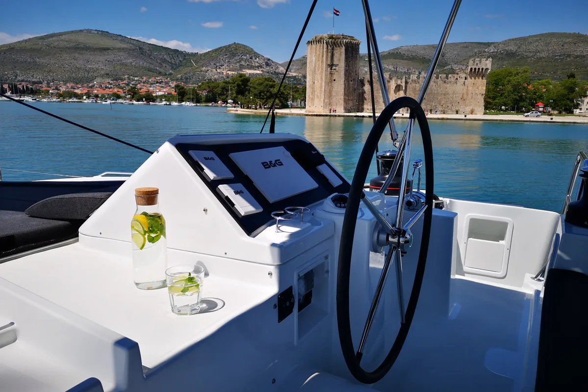 Cockpit of Reggae Point, a Lagoon 450 catamaran at Dubrovnik, Croatia