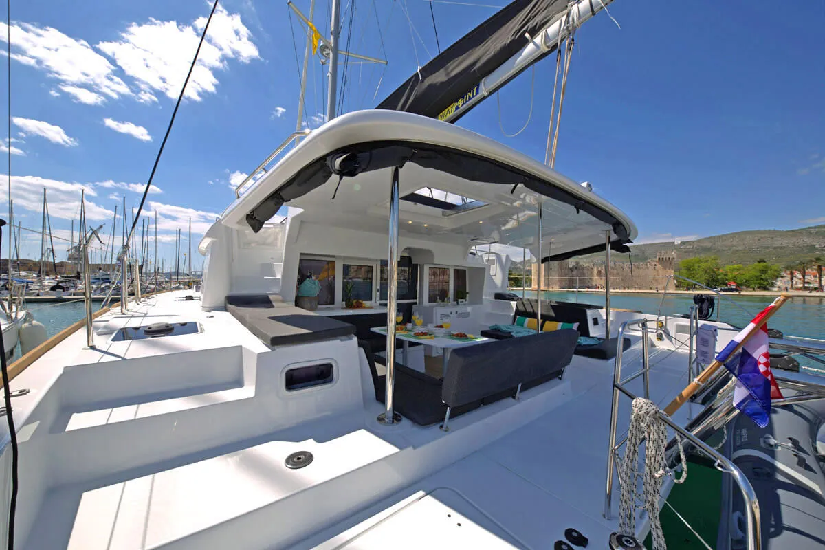 Exterior view of Reggae Point, a Lagoon 450 catamaran at Dubrovnik, Croatia