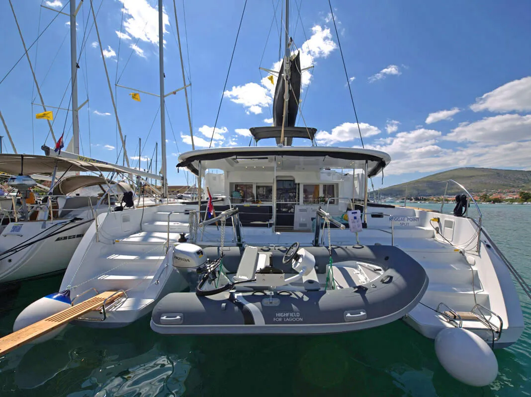 Exterior view of Reggae Point, a Lagoon 450 catamaran at Dubrovnik, Croatia