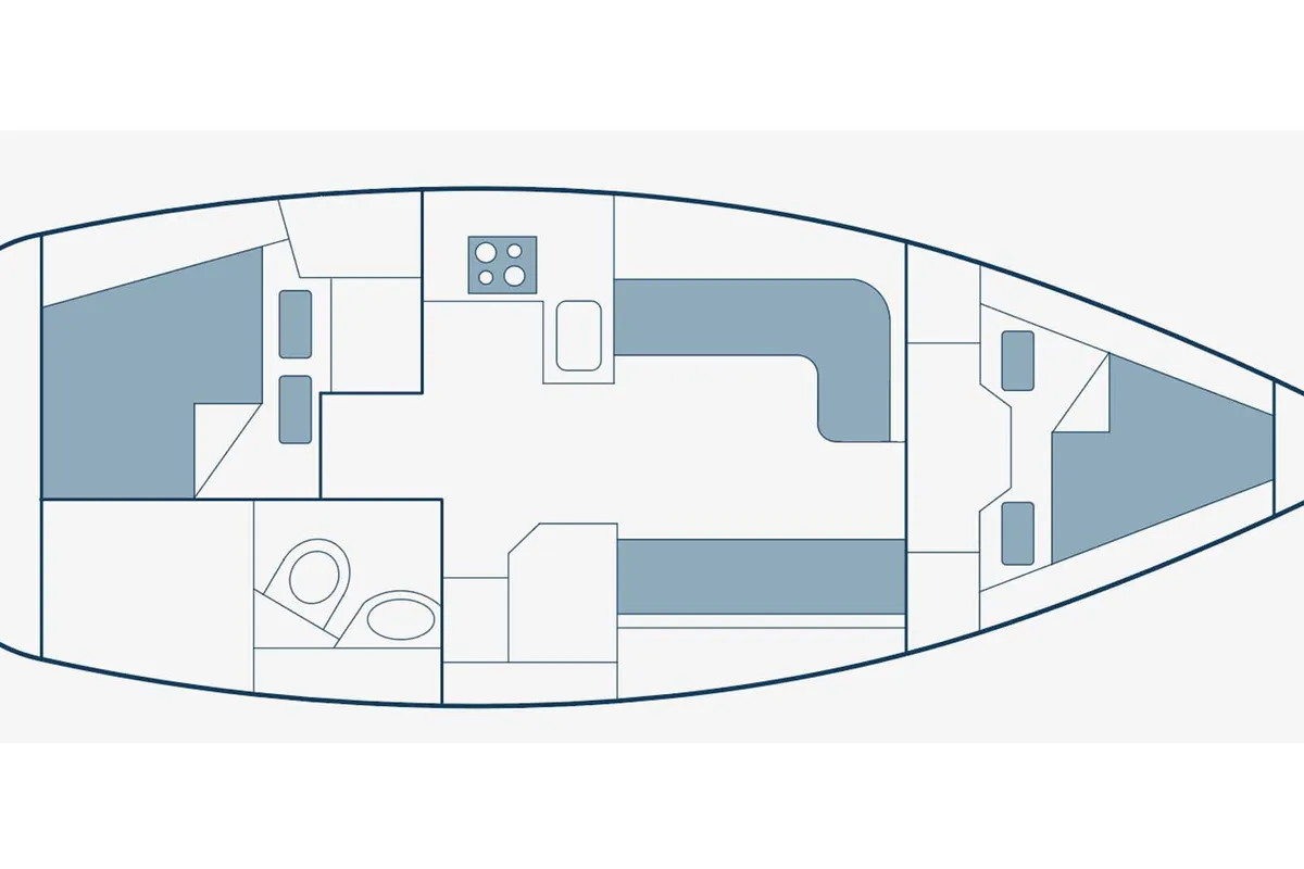 Floor plan of Evi, a Bavaria 34 Cruiser sailboat at Solygeia, Greece