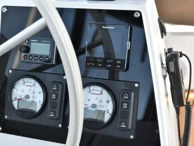 Cockpit of Jako 2, a Bali 4.6 catamaran at Zadar, Croatia
