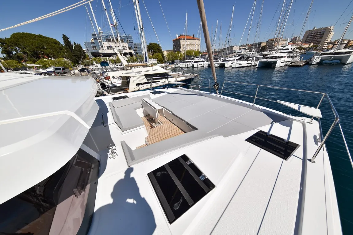 Deck of Jako 2, a Bali 4.6 catamaran at Zadar, Croatia