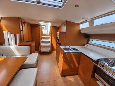 Salon of Jeanneau Sun Odyssey 490, a sailboat at Punta Ala, Italy