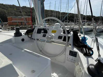 Cockpit of La Luna 77, a Bali 4.2 catamaran at Pula, Croatia