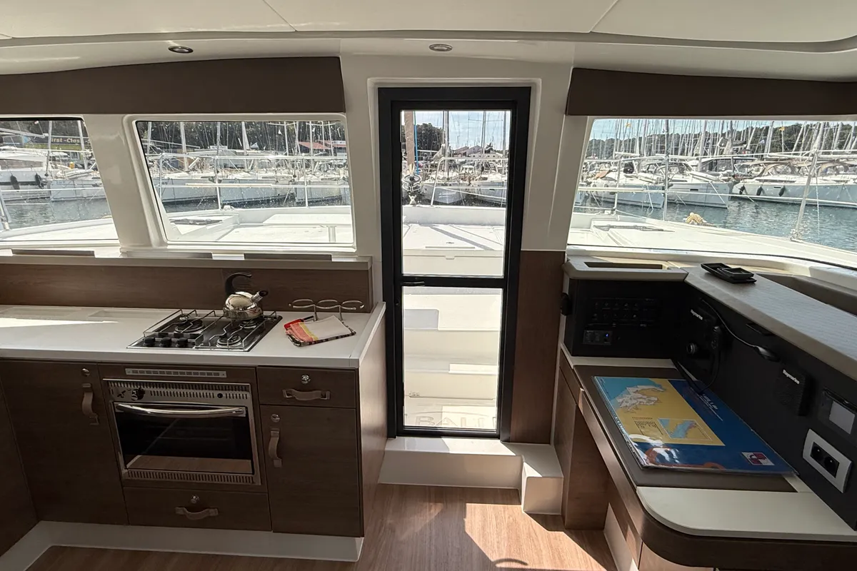Galley of La Luna 77, a Bali 4.2 catamaran at Pula, Croatia