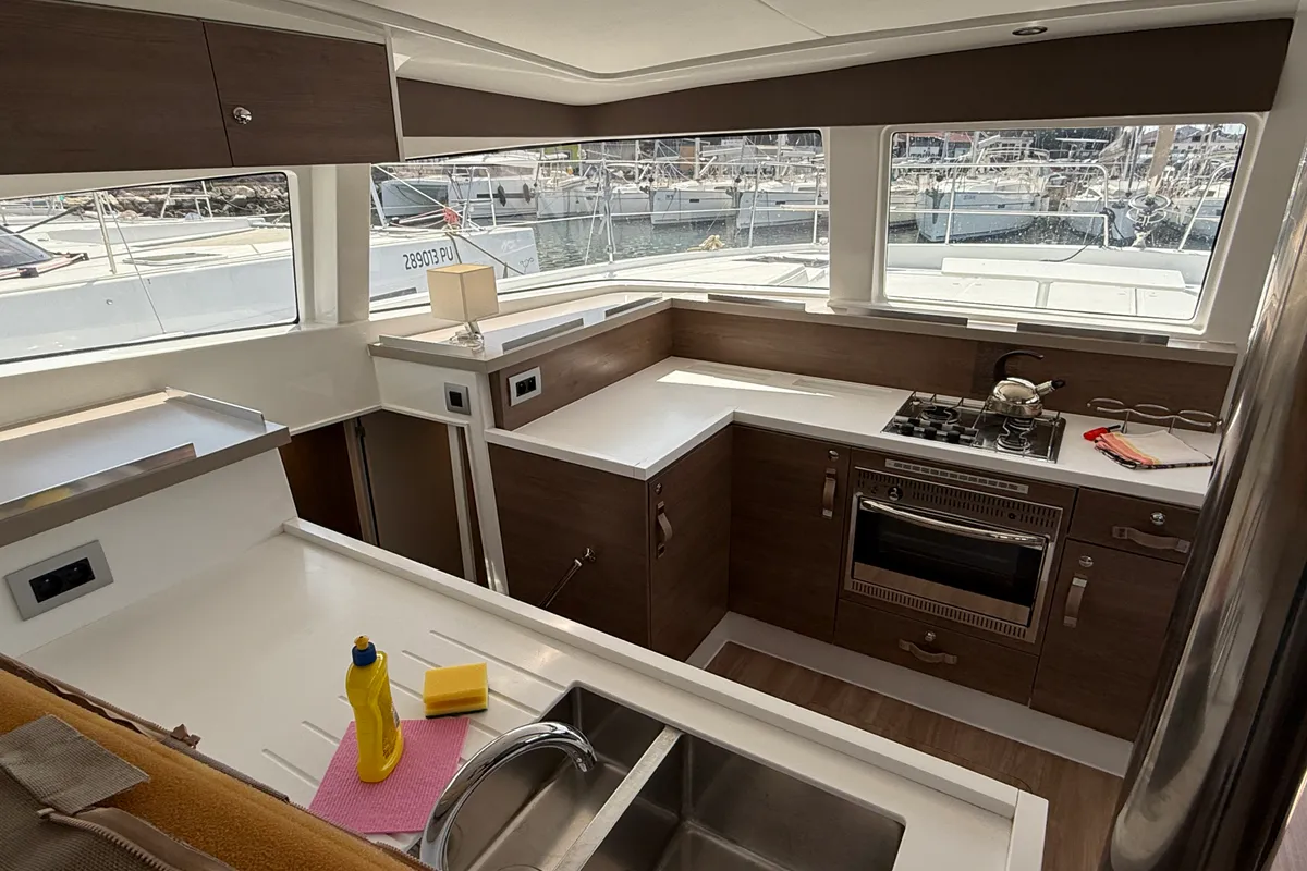 Galley of La Luna 77, a Bali 4.2 catamaran at Pula, Croatia