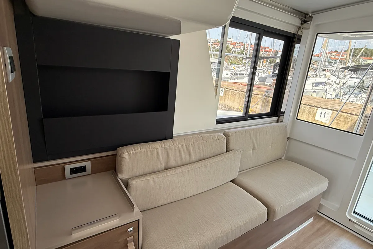 Salon of La Luna 77, a Bali 4.2 catamaran at Pula, Croatia