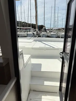 Deck of La Luna 77, a Bali 4.2 catamaran at Pula, Croatia
