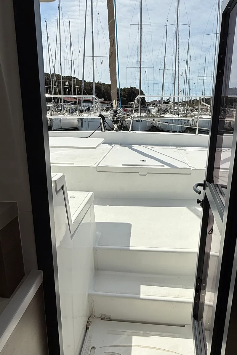Deck of La Luna 77, a Bali 4.2 catamaran at Pula, Croatia