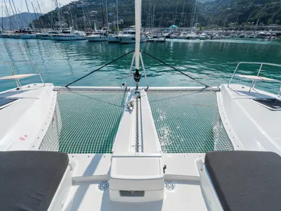 Deck of Lagoon 46, a catamaran at Capo d'Orlando, Italy