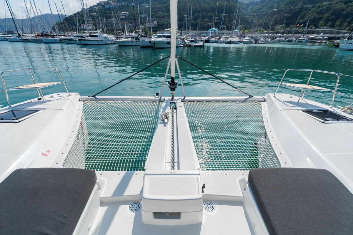 Deck of Lagoon 46, a catamaran at Capo d'Orlando, Italy
