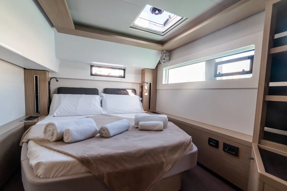 Cabin on Lagoon 46, a catamaran at Capo d'Orlando, Italy