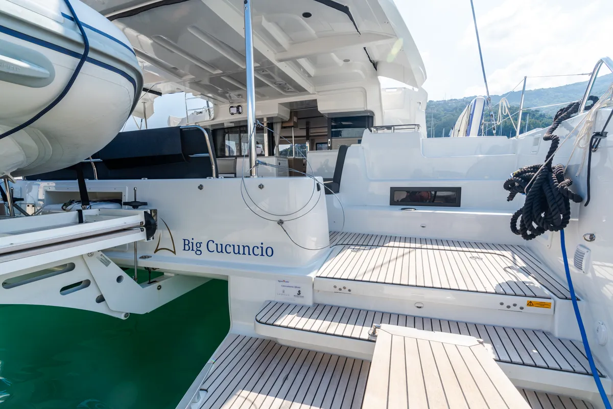 Exterior view of Lagoon 46, a catamaran at Capo d'Orlando, Italy
