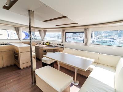 Salon of Lagoon 46, a catamaran at Capo d'Orlando, Italy