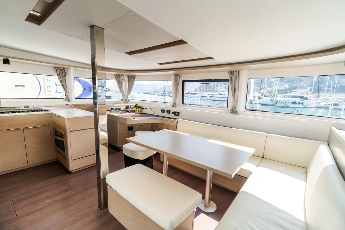 Salon of Lagoon 46, a catamaran at Capo d'Orlando, Italy