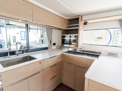 Galley of Lagoon 46, a catamaran at Capo d'Orlando, Italy