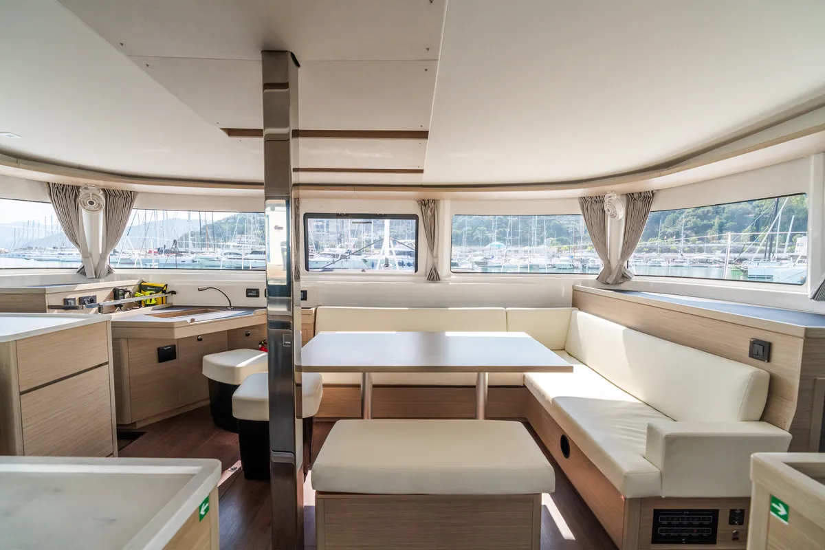 Exterior view of Lagoon 46, a catamaran at Capo d'Orlando, Italy
