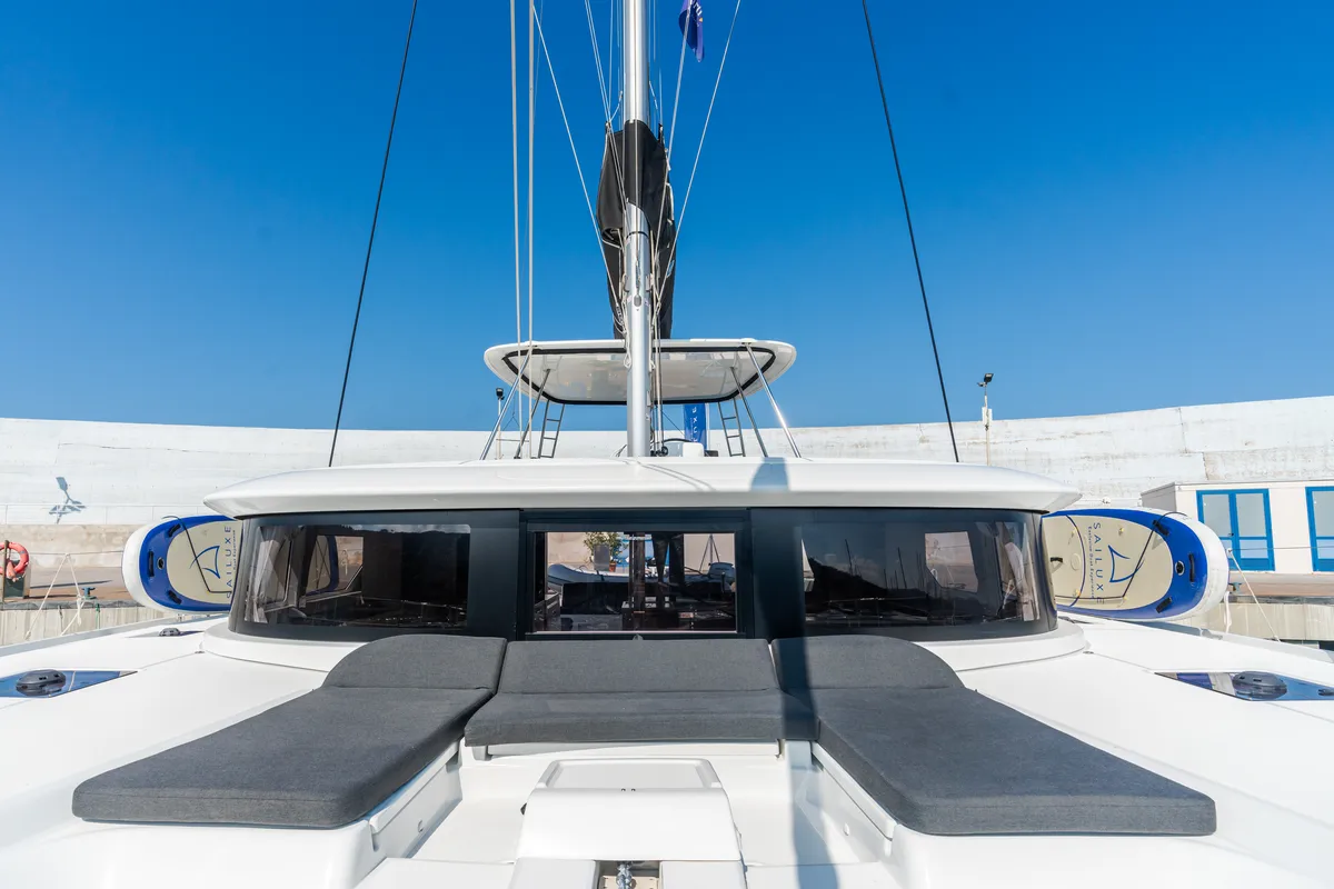 Cockpit of Lagoon 46, a catamaran at Capo d'Orlando, Italy