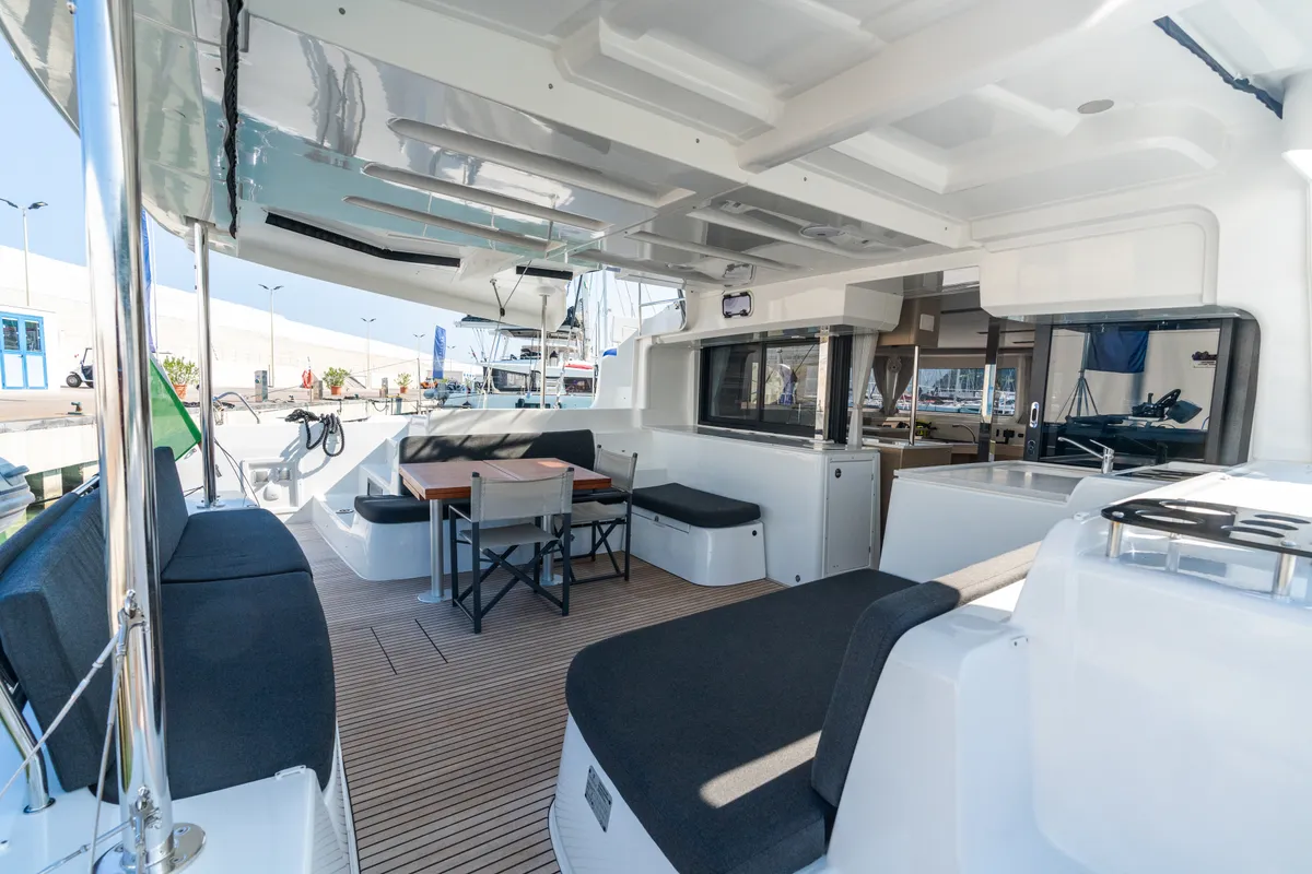 Salon of Lagoon 46, a catamaran at Capo d'Orlando, Italy