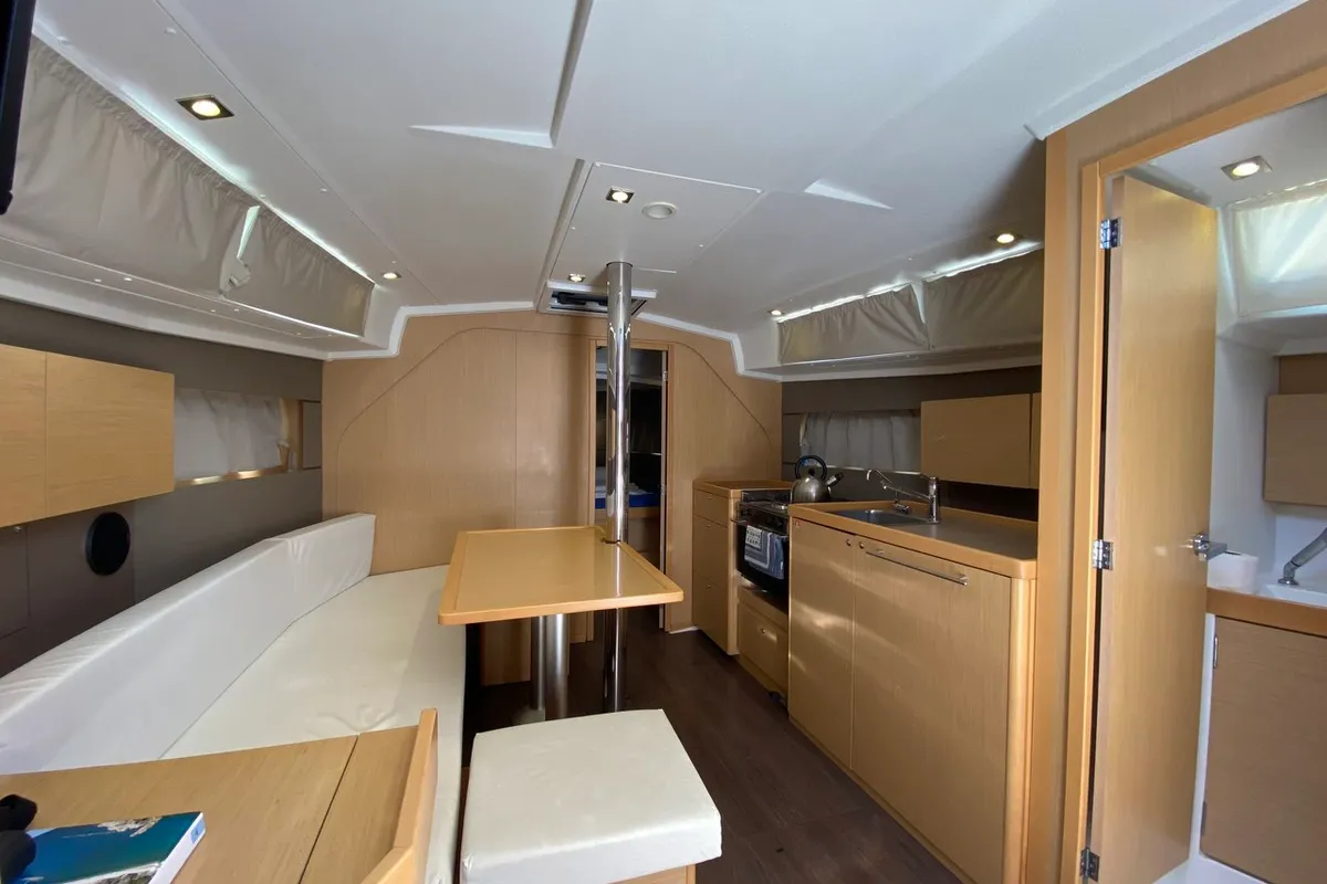 Salon of Solar, a Beneteau Oceanis 38 sailboat at Fethiye, Turkey