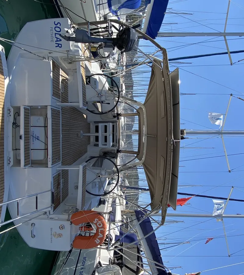 Deck of Solar, a Beneteau Oceanis 38 sailboat at Fethiye, Turkey