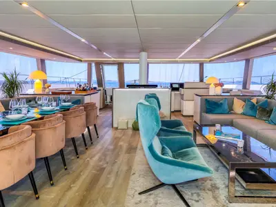 Salon of Honeybird, a Sunreef 80 catamaran at Šibenik, Croatia