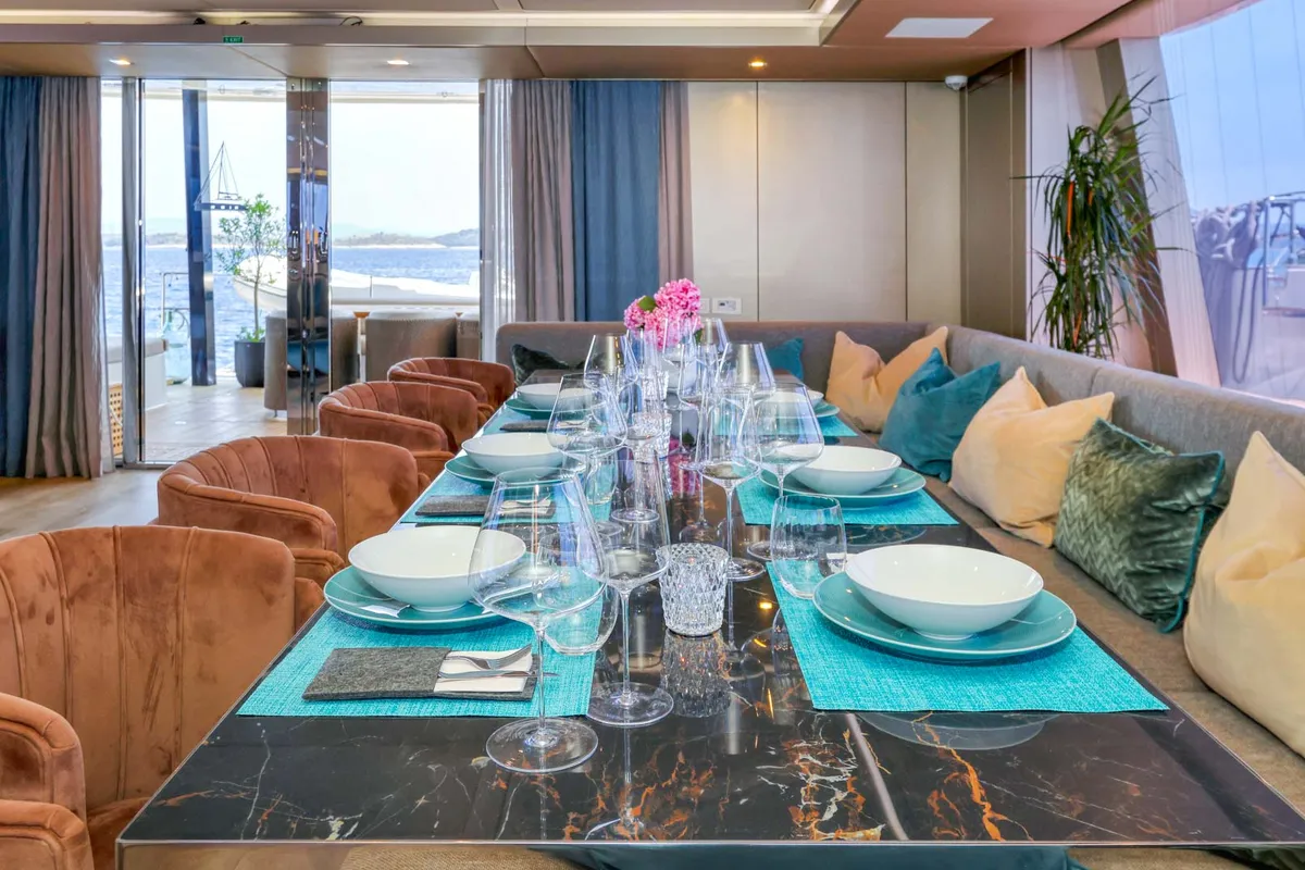 Salon of Honeybird, a Sunreef 80 catamaran at Šibenik, Croatia