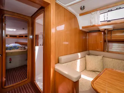 Salon of Galera, a Bavaria 46 Cruiser sailboat at Grad Trogir, Croatia
