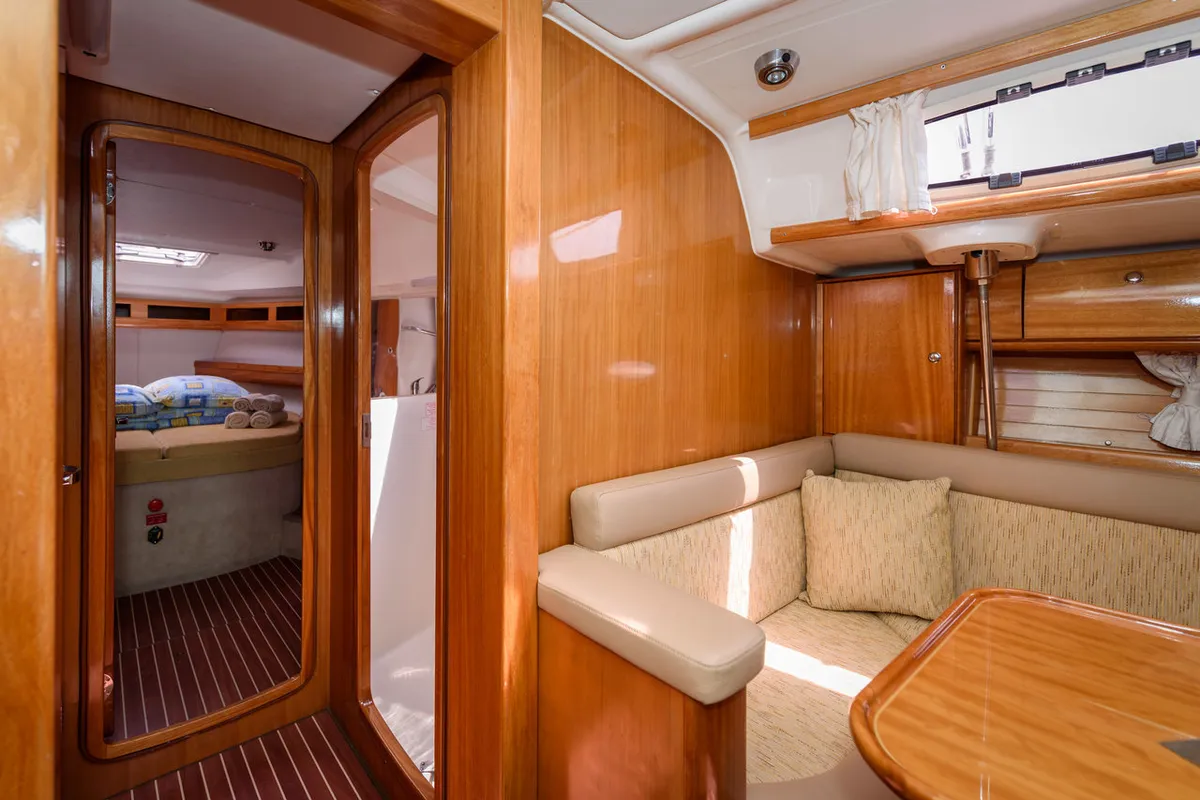 Salon of Galera, a Bavaria 46 Cruiser sailboat at Grad Trogir, Croatia