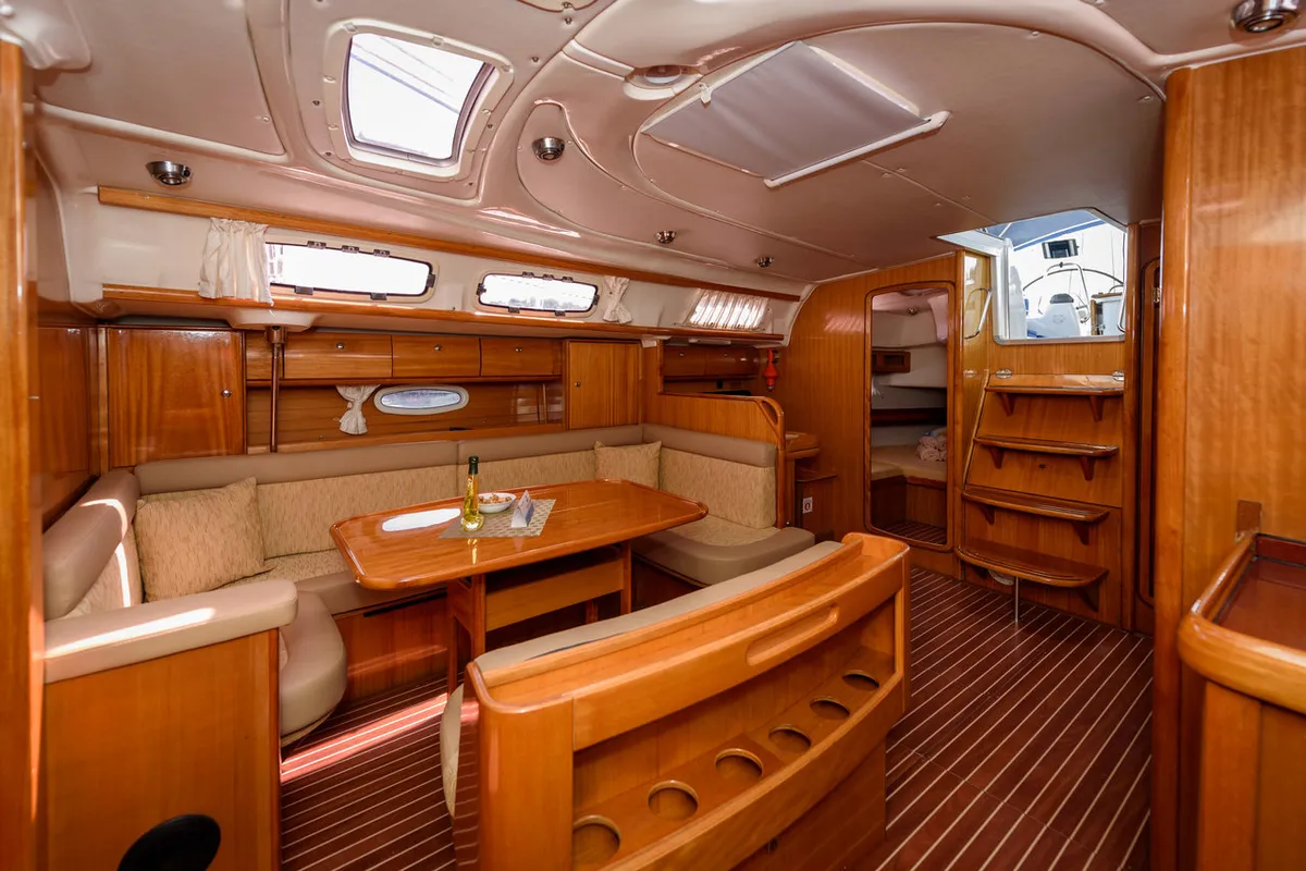Salon of Galera, a Bavaria 46 Cruiser sailboat at Grad Trogir, Croatia