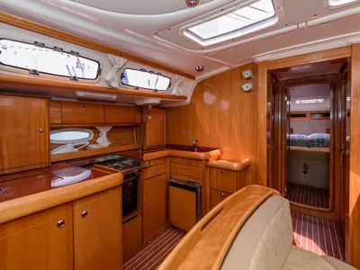 Galley of Galera, a Bavaria 46 Cruiser sailboat at Grad Trogir, Croatia