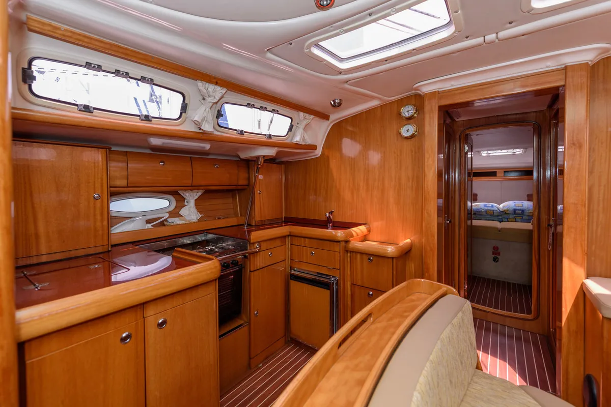 Galley of Galera, a Bavaria 46 Cruiser sailboat at Grad Trogir, Croatia