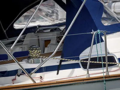 Deck of Galera, a Bavaria 46 Cruiser sailboat at Grad Trogir, Croatia