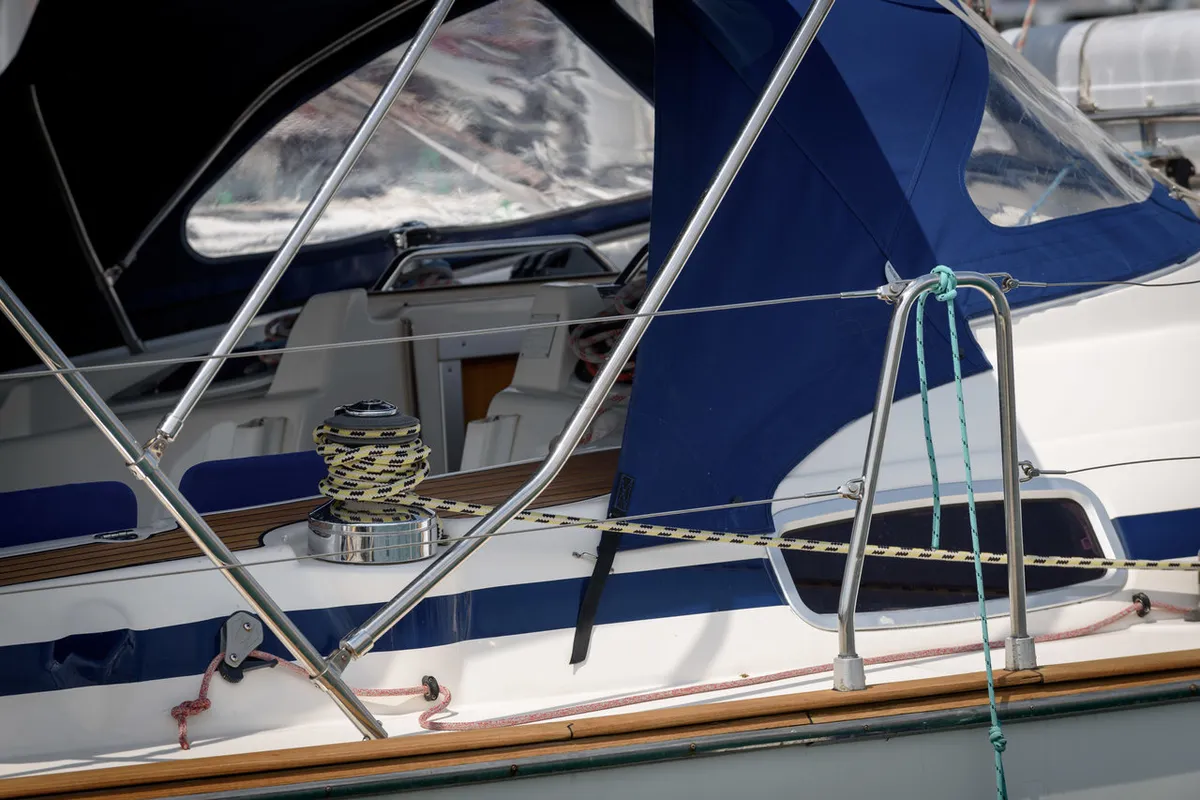 Deck of Galera, a Bavaria 46 Cruiser sailboat at Grad Trogir, Croatia
