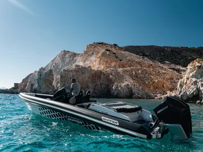 Exterior view of Navigatus IV, a Gulet Skipper-NC-100S-18 motorboat at Adamantas, Greece